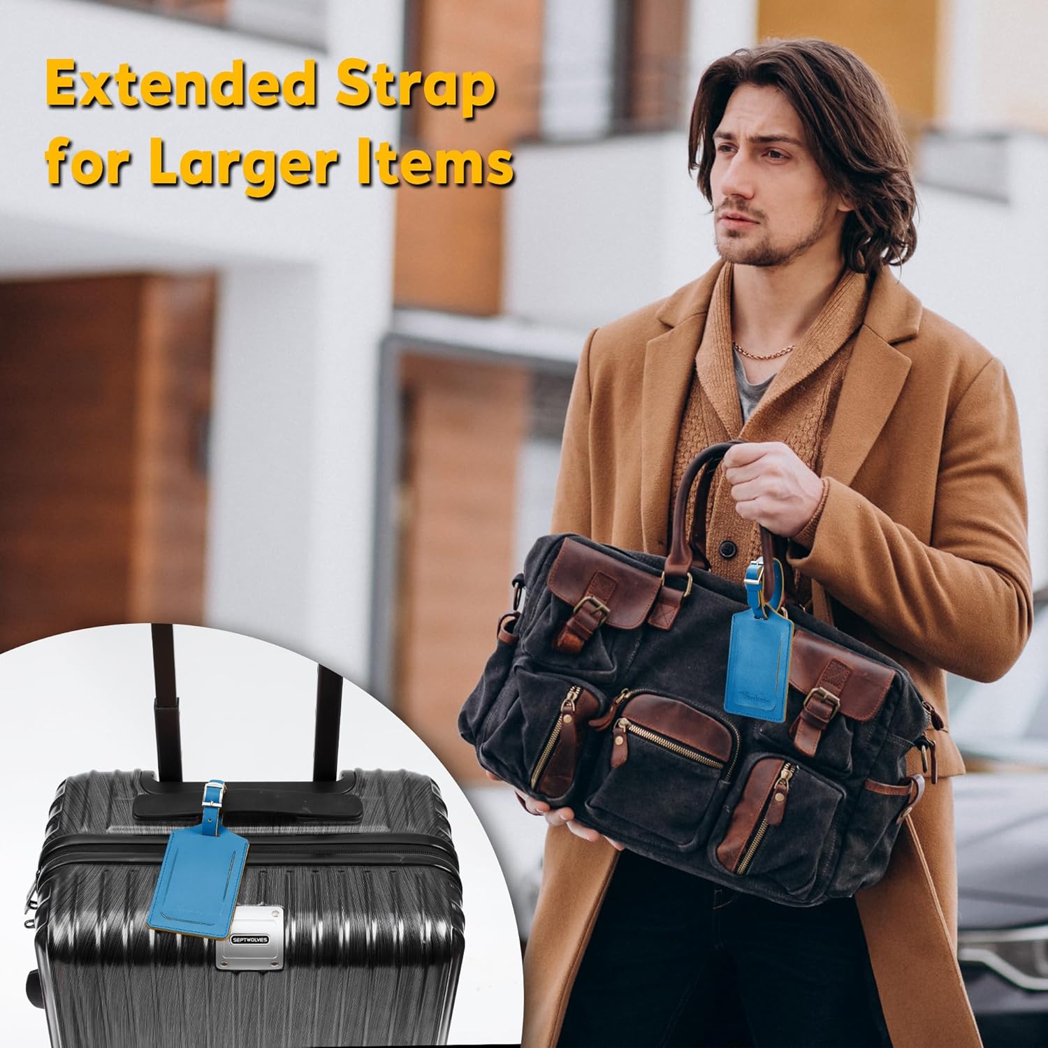 Travelambo Luggage Tags for Suitcases PU Leather Travel Tags Bag Tags Privacy Protection Travel Essentials