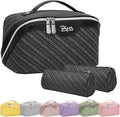 BOYATU Travel Makeup Bags for Women: Large Cosmetic Bag Waterproof - Vegan Leather Make up Bag Set of 3 - Compact Toiletry Organizer with Compartments & Handle & Divider (Z-Black)