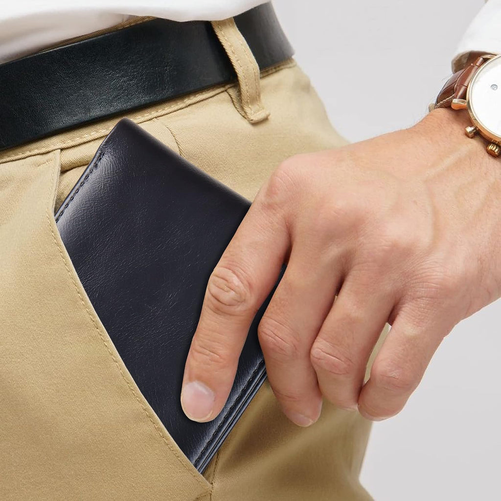 VISOUL Leather Mens Bifold RFID Blocking Wallet with 2 ID Windows, Leather Wallet for Men (Leather, Black)