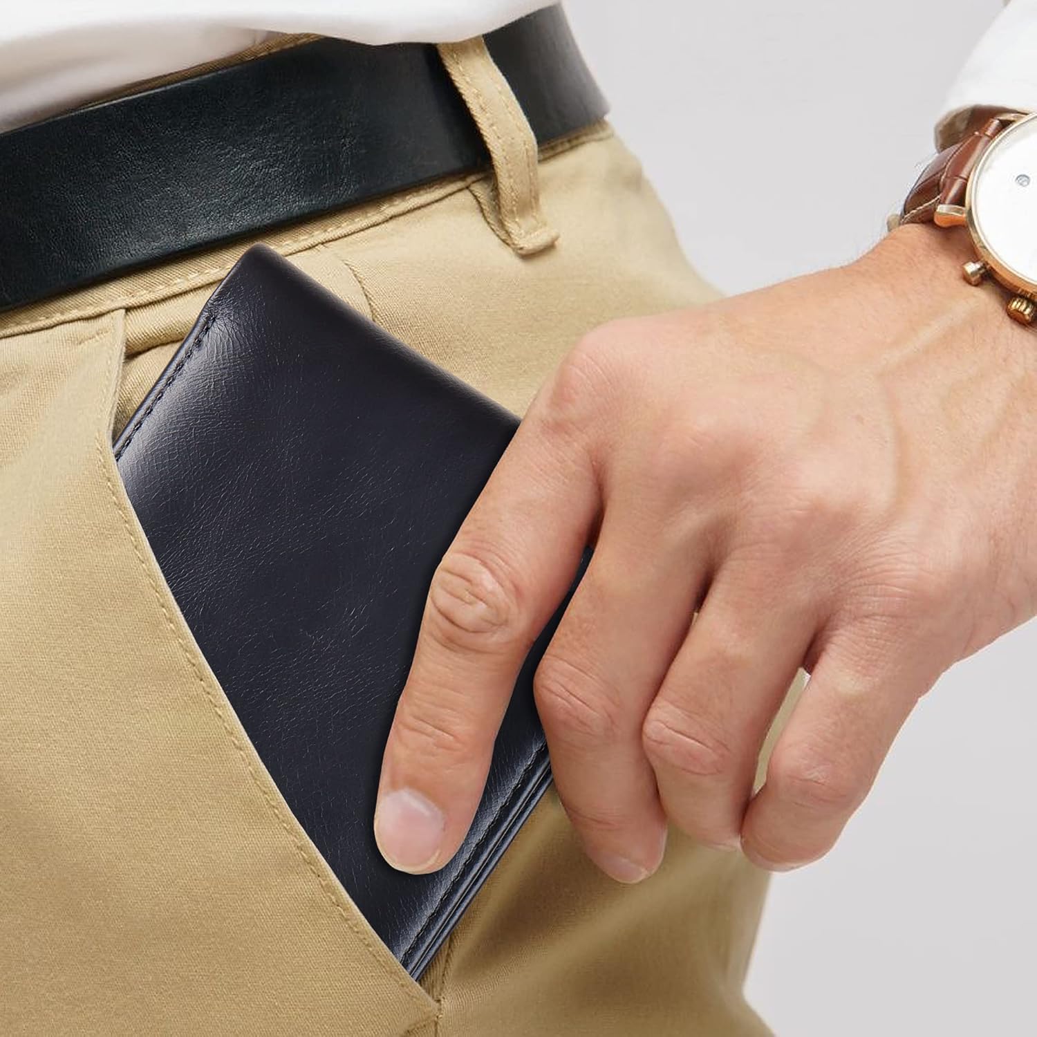 VISOUL Leather Mens Bifold RFID Blocking Wallet with 2 ID Windows, Leather Wallet for Men (Leather, Black)