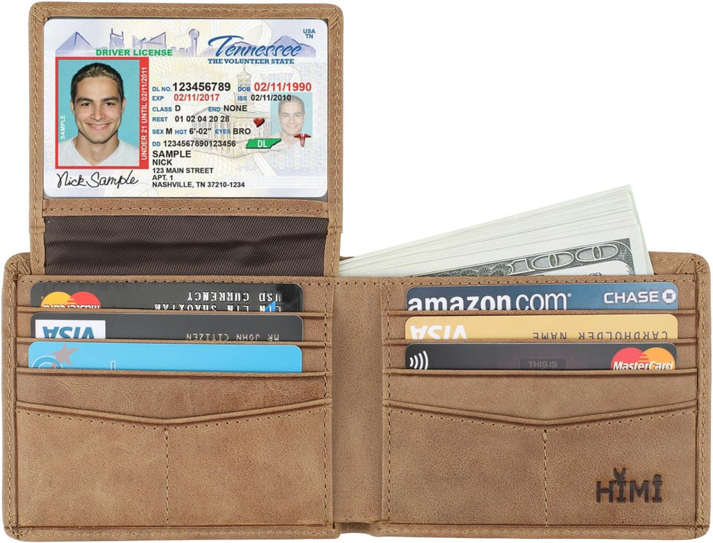 Wallet for Men-Genuine Leather RFID Blocking Bifold Stylish Wallet With 2 ID Window
