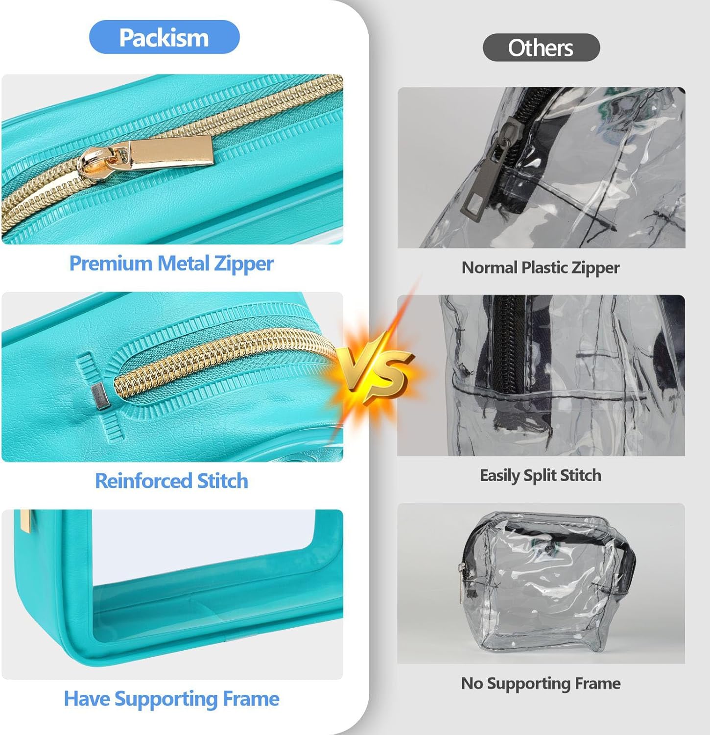 PACKISM TSA Approved Toiletry Bag - Upgrade Color-Edged Clear Makeup Bags, Clear Toiletry Bags For Traveling Fits Various Storage Needs