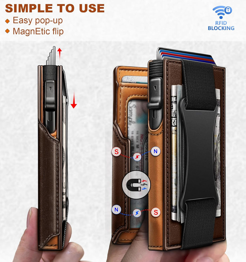 BULLIANT Men Wallet Gift Boxed,Slim Front Pocket Wallet Money Clip Card Holder 3.8"x2.7",Pop-up Access