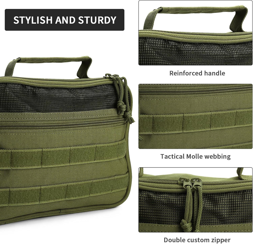 SUNRISING Tactical Toiletry Bag for Men - Hanging Travel Dopp Kit, Shaving Hygiene Organizer, Durable Bathroom Essentials for Short Trips & Camping Army Green