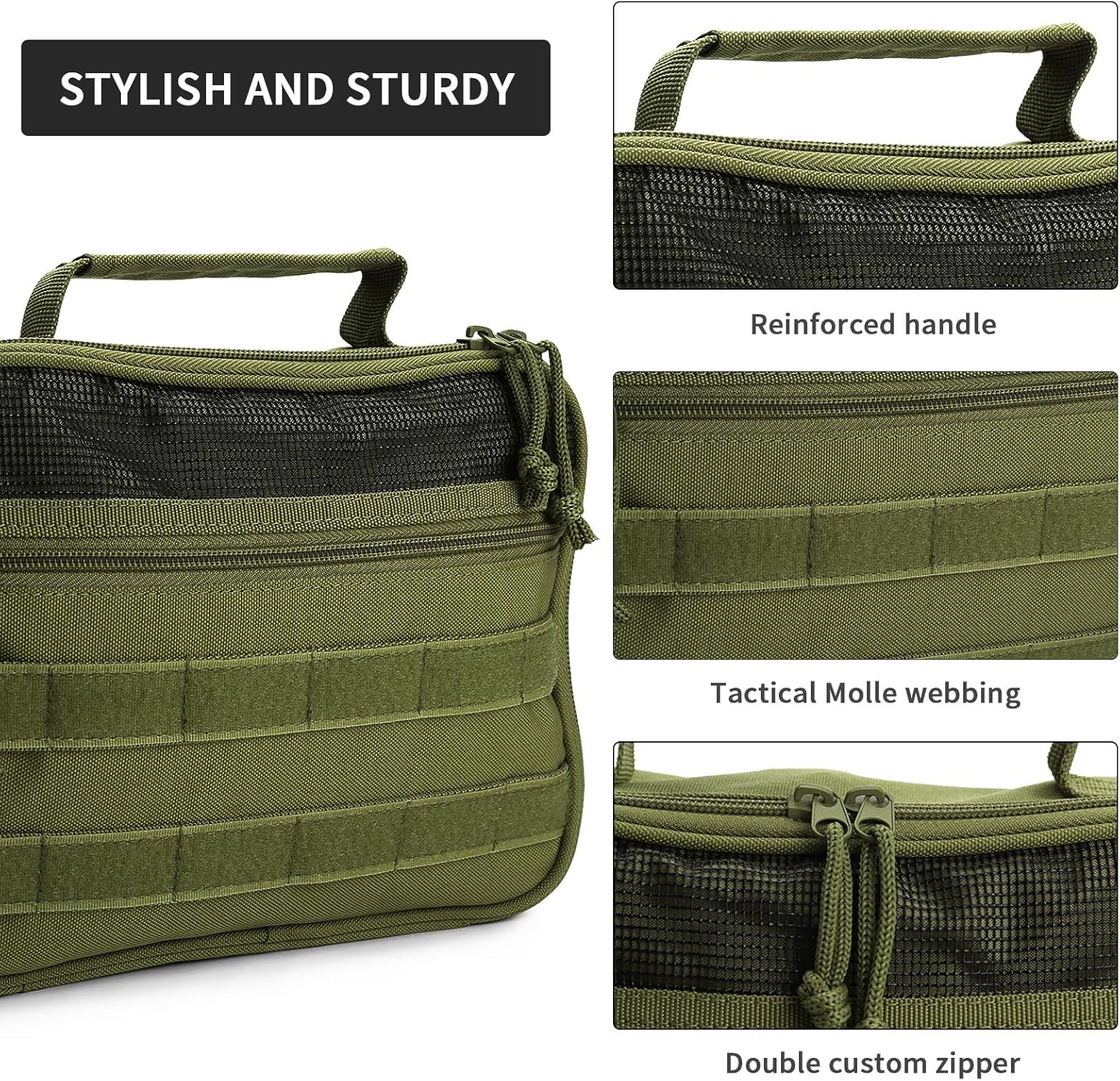SUNRISING Tactical Toiletry Bag for Men - Hanging Travel Dopp Kit, Shaving Hygiene Organizer, Durable Bathroom Essentials for Short Trips & Camping Army Green