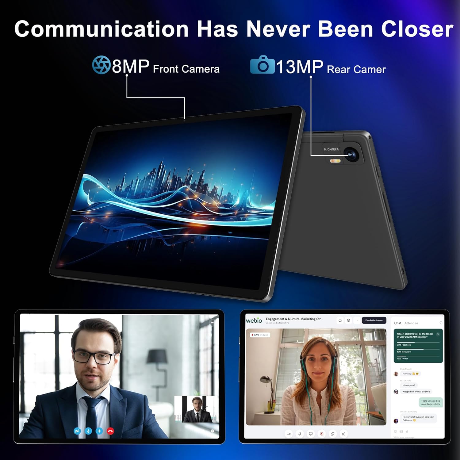 Android 14 Tablet with Keyboard，16GB RAM 128GB ROM 1TB Expand, 8000mAh Battery, 10.1 Inch Tablet with 13MP+8MP Camera/Bluetooth/GPS/WiFi/HD Display (Dark Gray)