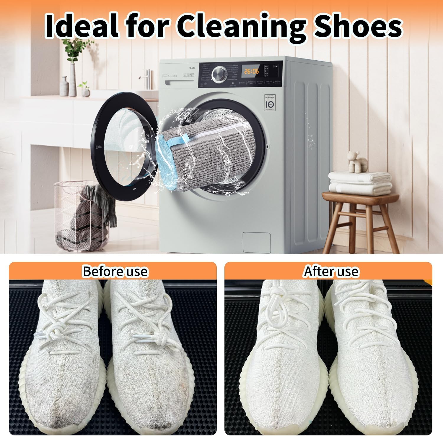 Shoe Washing Machine Bag, 2Pcs Reusable Shoe Cleaning Bag for Washing Machine, Shoe Laundry Bag for Washer, Cleaner bag for Sneakers Tennis Shoes (Grey 2pcs)