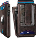 Airtag Wallet for Men,with Money Clip Gift Boxed,Slim Front Pocket Wallet RFID Blocking Metal Case Smart Pop-up Credit Card Holder in Magnetic Leather Flip