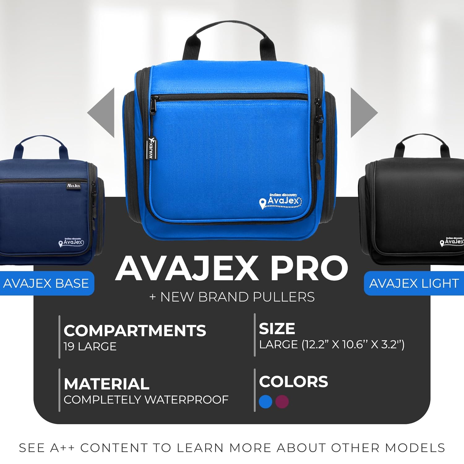 Large Hanging Toiletry Organizer - Travel Toiletry Bag for Men and Women - Waterproof Hygiene Bag with Metal XXL Swivel Hook, Sturdy Zippers and 19 Compartments for Toiletries, Makeup (Light Blue)