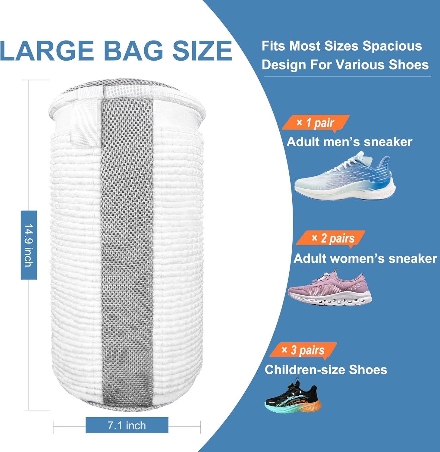 Shoe Washing Machine Bag – 360° Deep Clean Sneaker Laundry Bag with Cleaning Fibers and Zipper, Reusable Shoe Bag for Washing Machine, 2 Pack