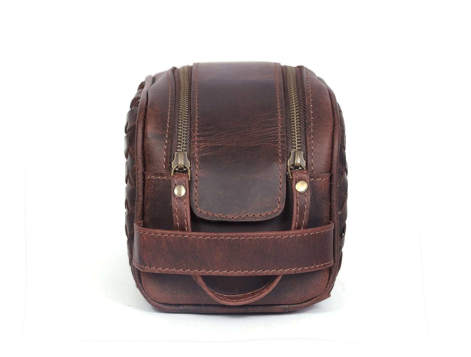 10" Premium Leather Toiletry Travel Pouch With Waterproof Lining | King-Size Handcrafted Vintage Dopp - Kit ~ Gift for Father's Day By Aaron Leather Goods (Wheat Brown)