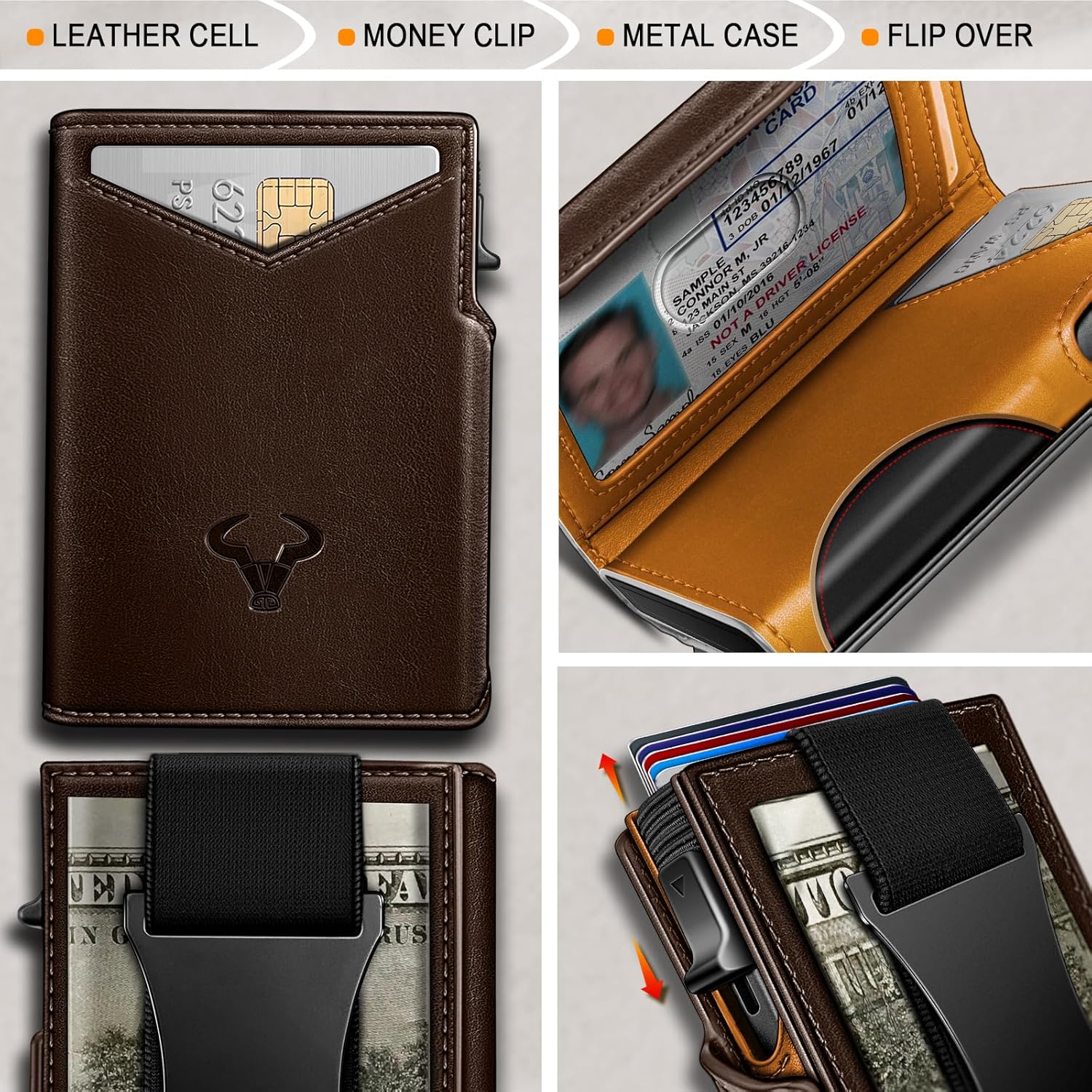 BULLIANT Men Wallet Gift Boxed,Slim Front Pocket Wallet Money Clip Card Holder 3.8"x2.7",Pop-up Access