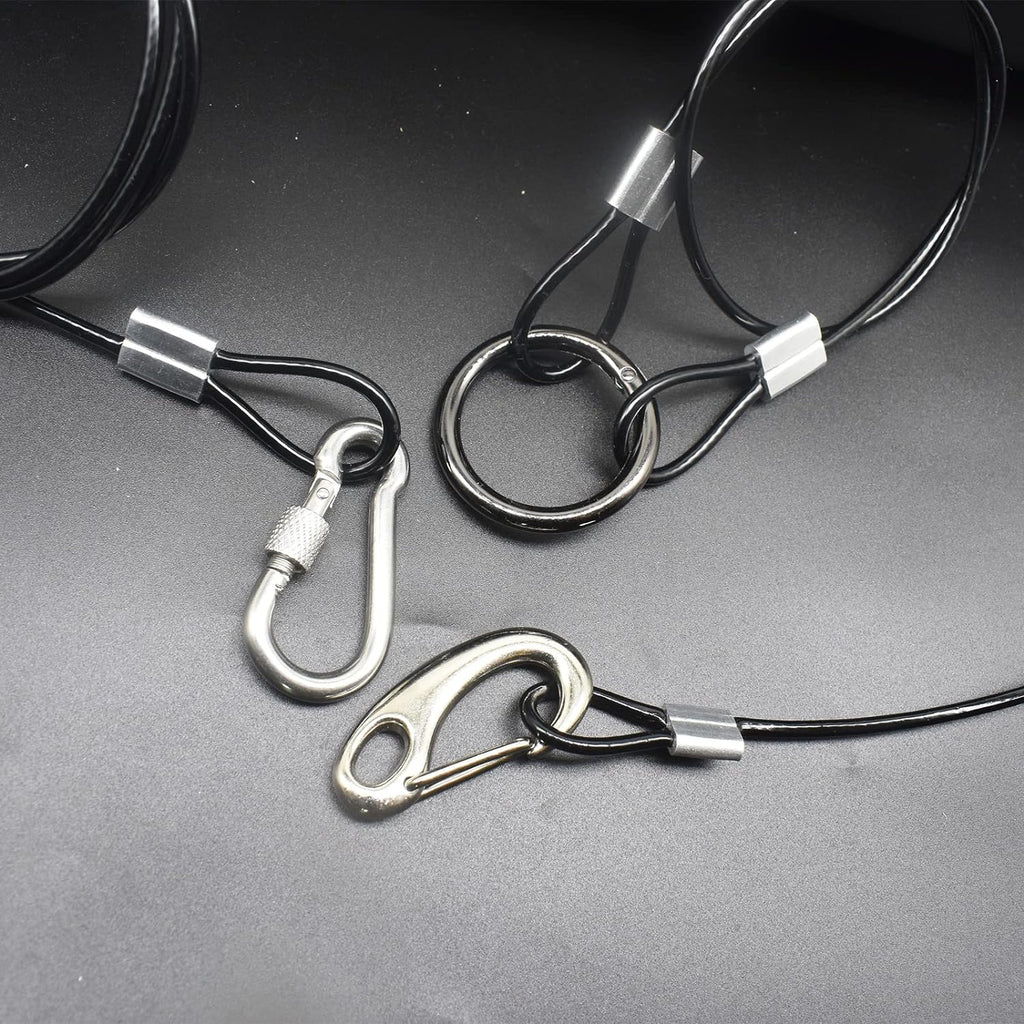 10 pcs 20 inch (50cm) 3mm Thickness Stainless Steel Wire Cable with Loops Vinyl Cover Coated Short Rope Lanyard Lock Safety Tether Chains, Black