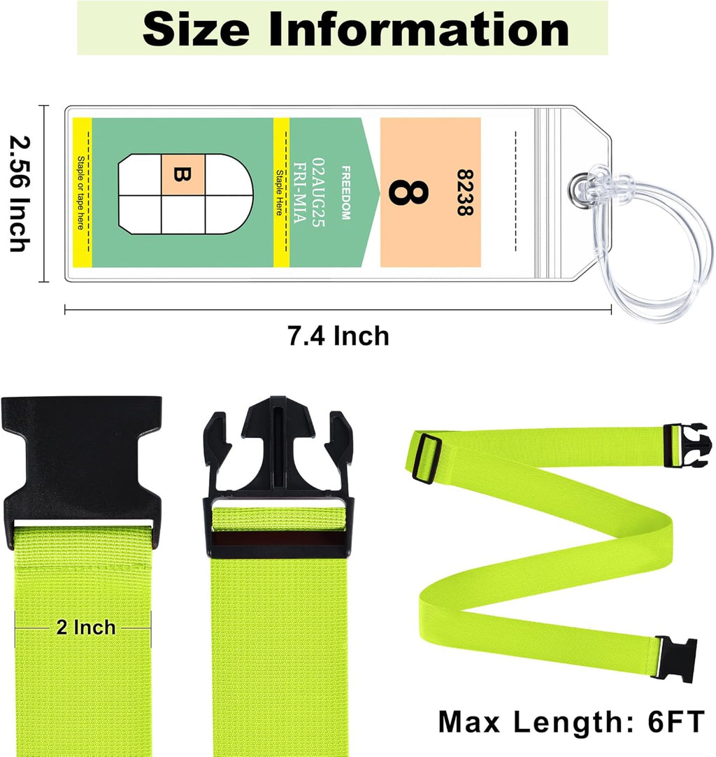 8 Pack Luggage Straps and Cruise Luggage Tags Set (4 Straps, 4 Narrow Tags), Luggage Straps for Suitcases TSA Approved Suitcase Tags, Green