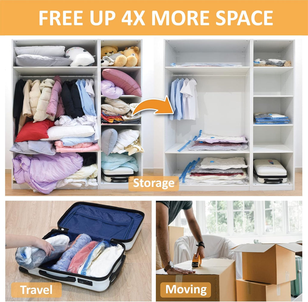 10 Jumbo Vacuum Storage Bags, Space Saver Bags Compression Storage Bags for Comforters and Blankets, Vacuum Sealer Bags for Clothes Storage, Hand Pump Included