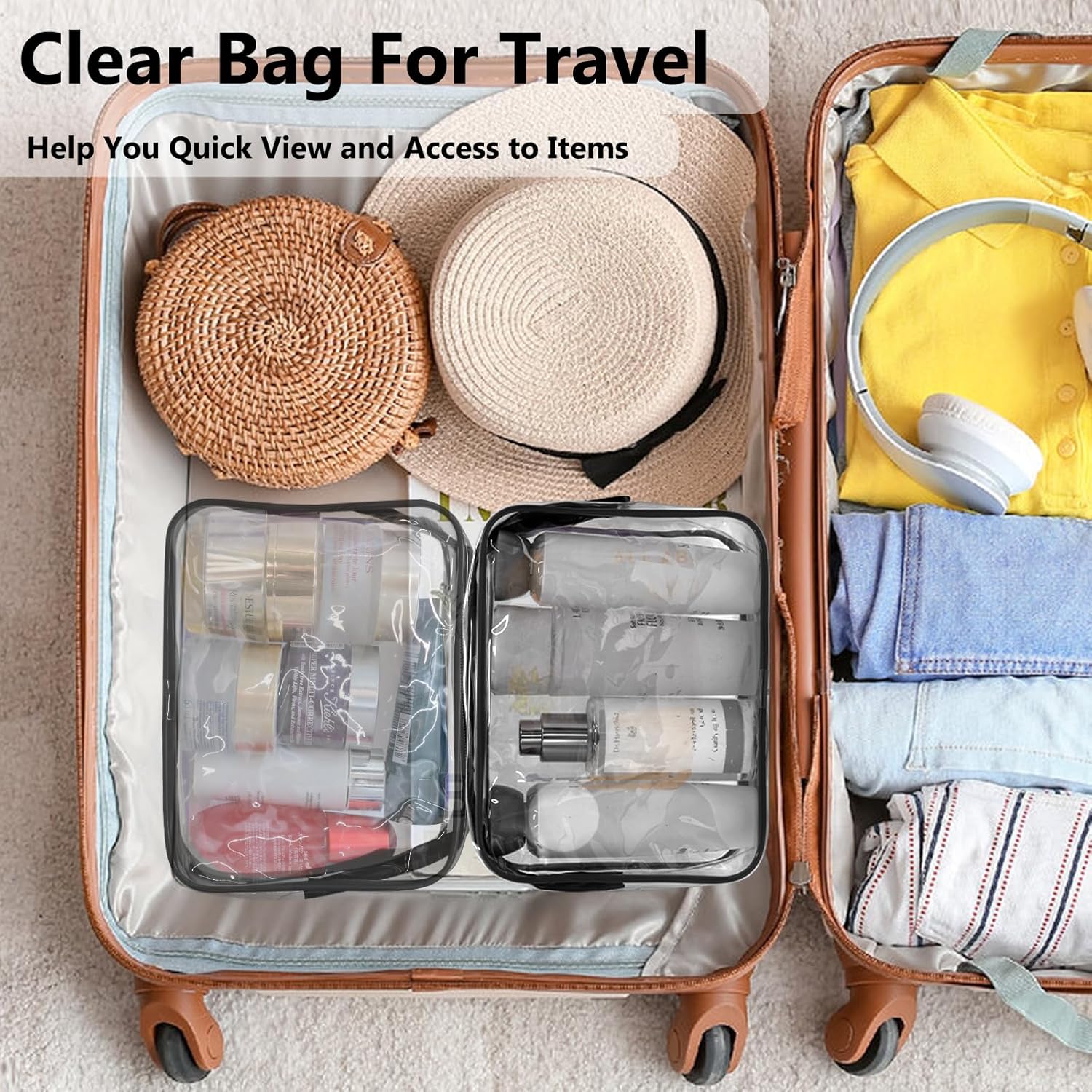 Lermende 2pcs Clear Toiletry Bag TSA Approved Travel Bag,Carry On for Travel,Airport Airline Accessories Compliant Bag,Quart Sized Makeup Cosmetic bag Women Men (Black, 3 Pack)