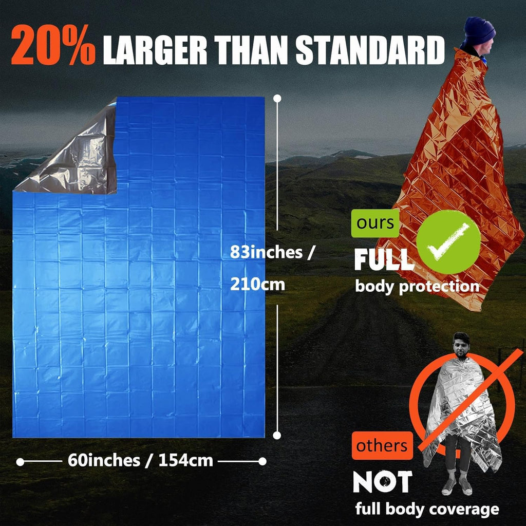 Frelaxy Emergency Blanket 2-Pack/4-Pack, Extra-Thick Extra-Large Space Blankets with Whistles, Storage Pouchs, and EVA case