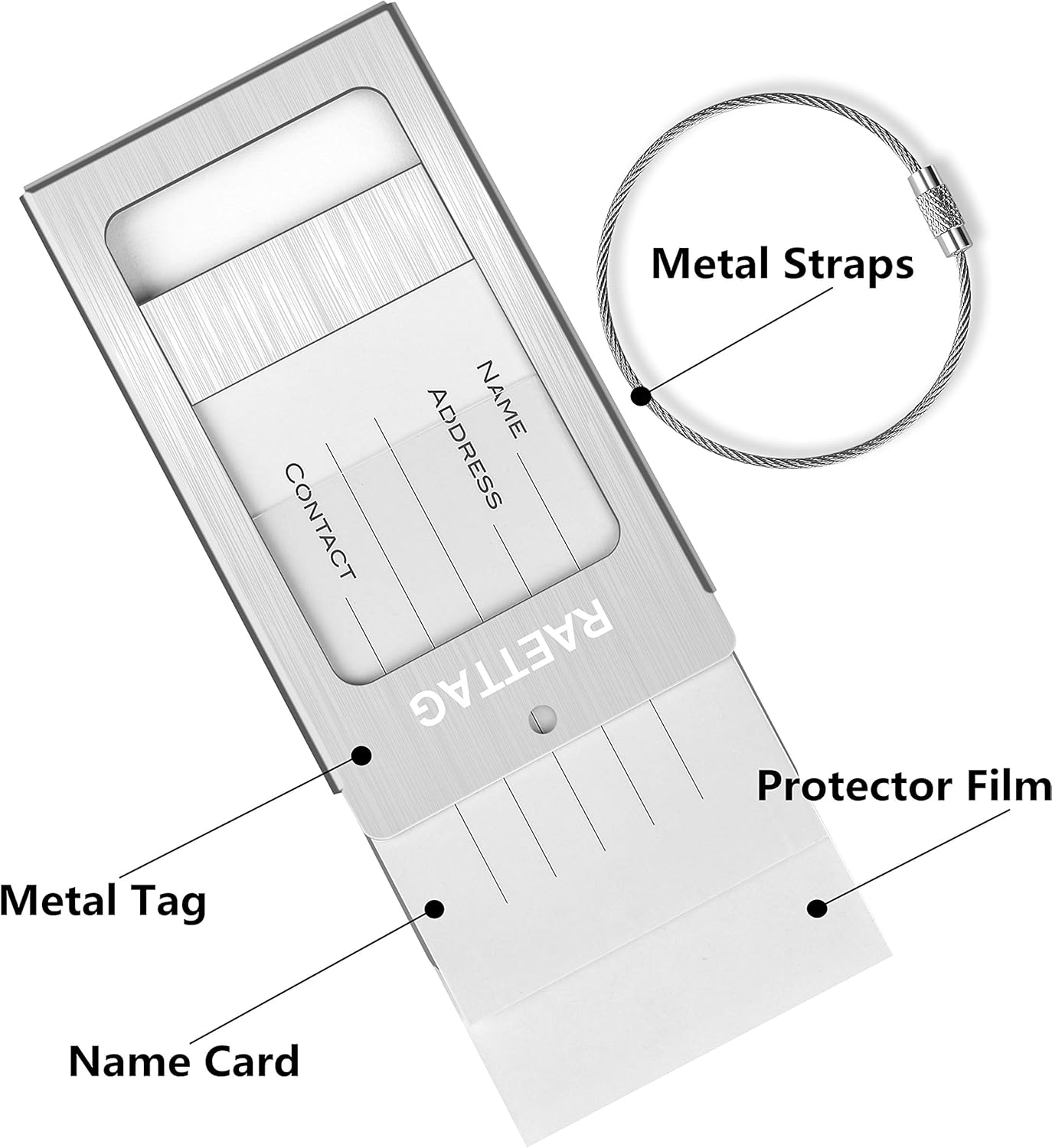 Luggage Tags Metal Suitcase Tags Travel Bag ID Identifier Luggage Tag (Silver 2-Pack)