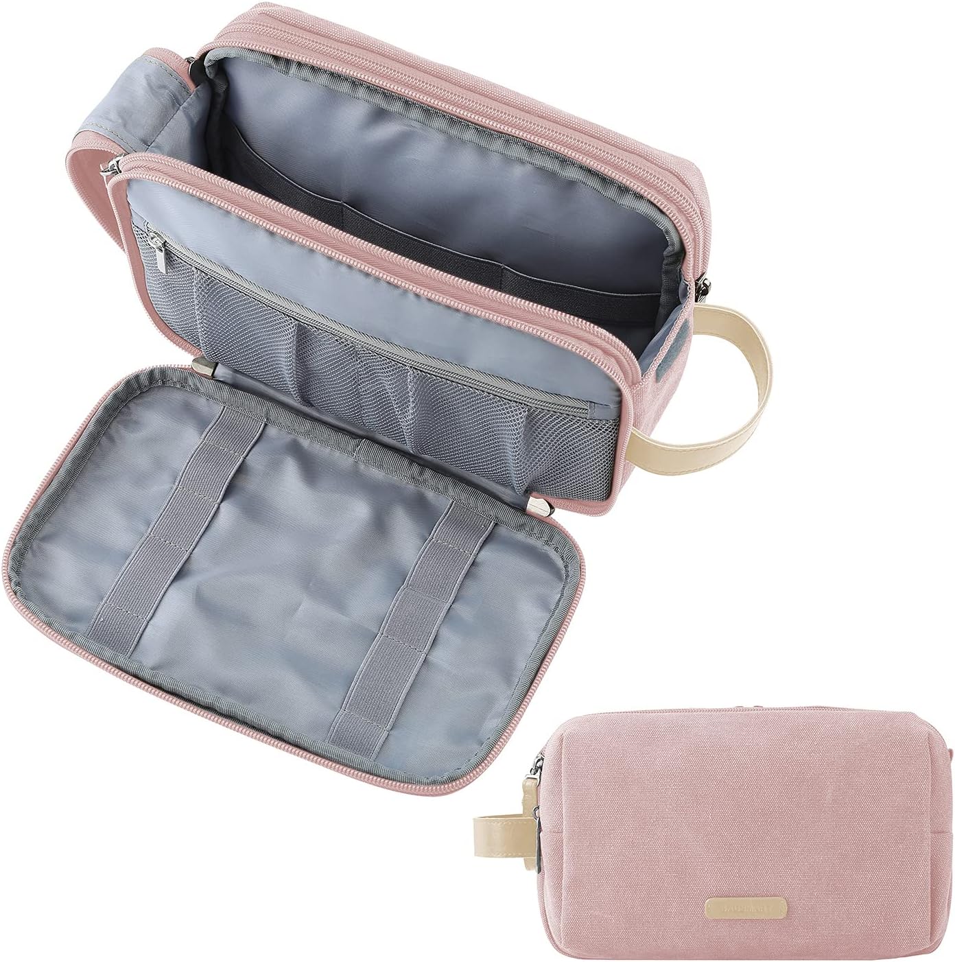 BAGSMART Toiletry Bag for Women, Cosmetic Makeup Bag Organizer, Travel Bag for Toiletries, Dopp Kit Water-resistant Shaving Bag for Accessories, Pink-Medium
