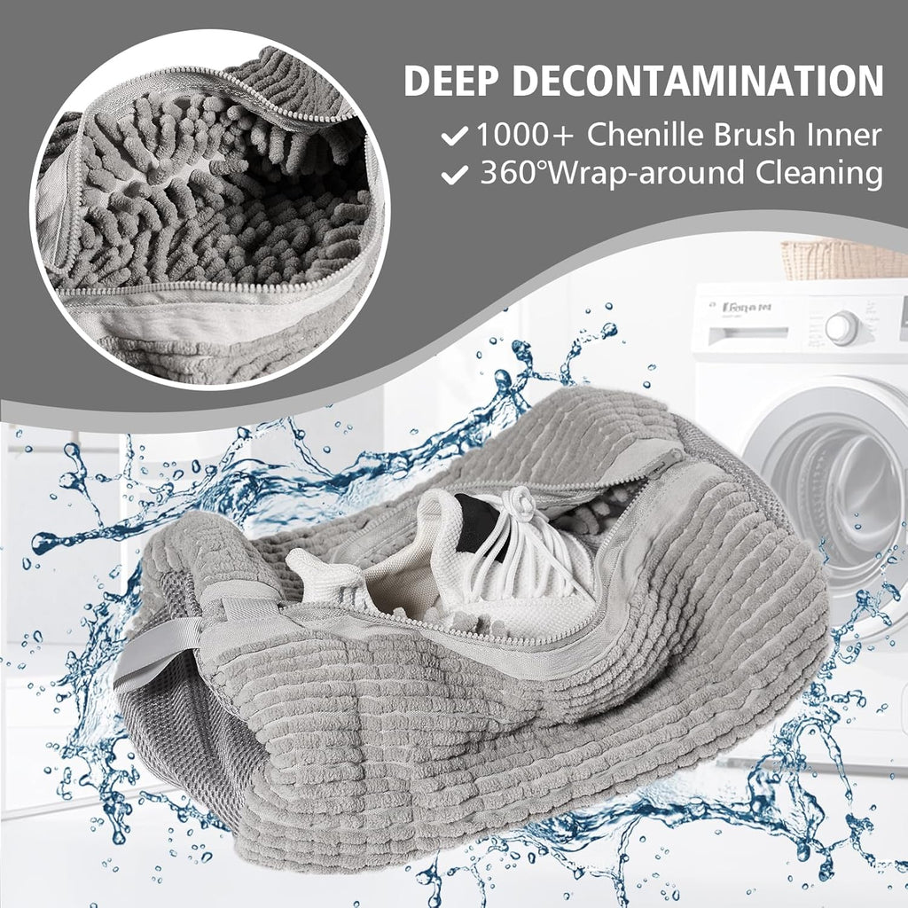 HEAVYWOOD Shoes Bag for Washing Machine Reusable Shoe Cleaning Washing Machine Bag Sturdy Anti-Rust Zipper 15.7’’*7.8’’ Shoe Laundry Bag for Washer and Dryer for Sneakers (Gray, 2Packs)