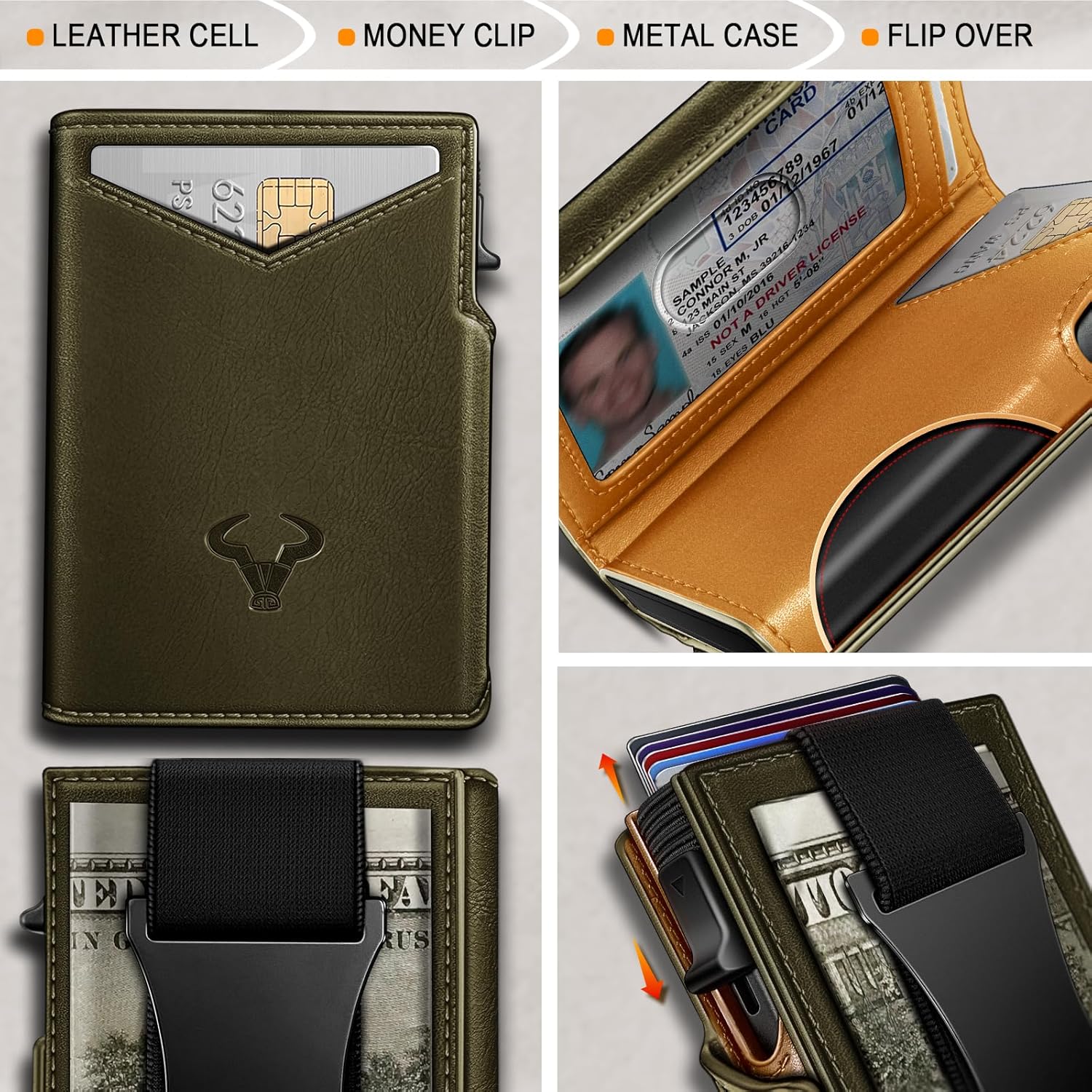 BULLIANT Men Wallet Gift Boxed,Slim Front Pocket Wallet Money Clip Card Holder 3.8"x2.7",Pop-up Access