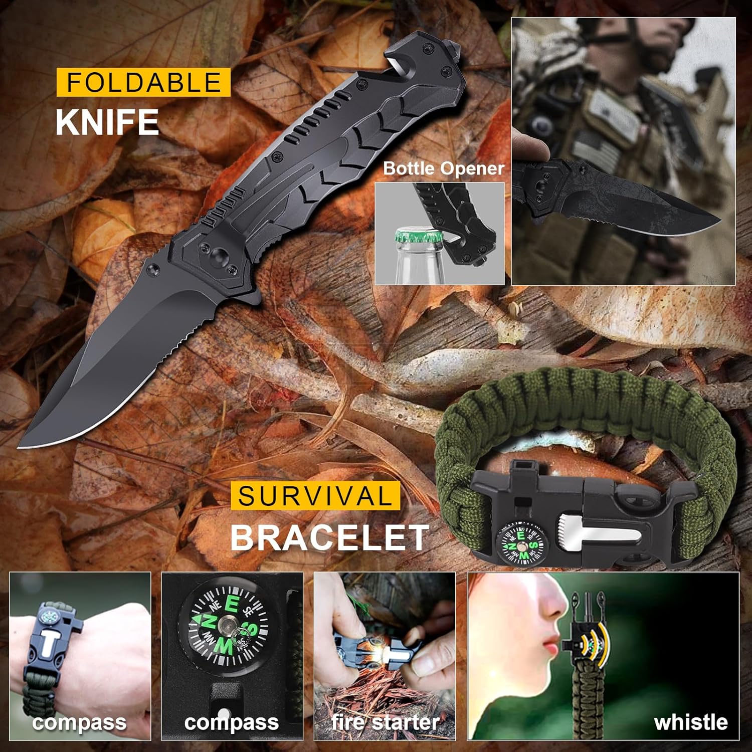 14-in-1 Survival Kit for Men - Premium Outdoor Survival Gear Set with Tactical Tools for Dad, Husband, Him - Camping, Hiking, Fishing Essentials for Men & Teen Boys