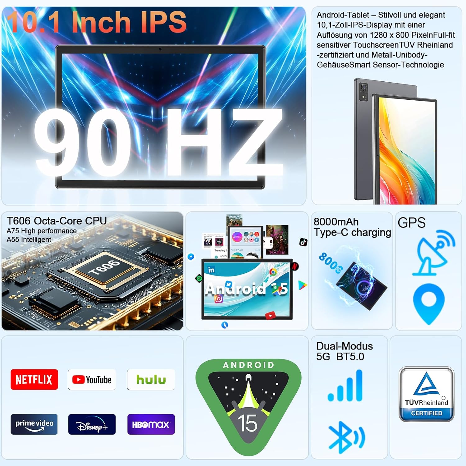 Android 15 Tablet with Keyboard, 16GB（8+8）RAM+256 Storage(Expand to 2TB), 8000mAh Battery, Widevine L1,10 Inch 2-in-1 Tablets with 5G/2.4G WiFi, BT5.0, GMS Certified, with Mouse, Case, Stylus(Pink)