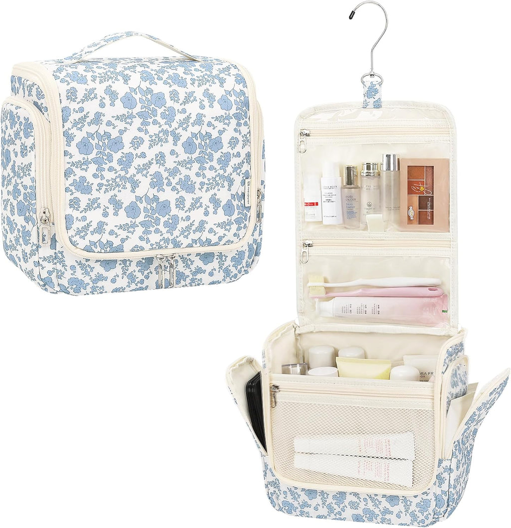 Relavel Hanging Toiletry Bag for Women Travel Makeup Bag Cosmetic Organizer Toiletries Bag for Travel Size Essentials Accessories Shower Caddy Bag for Bathroom Beach Gym, Floral Print