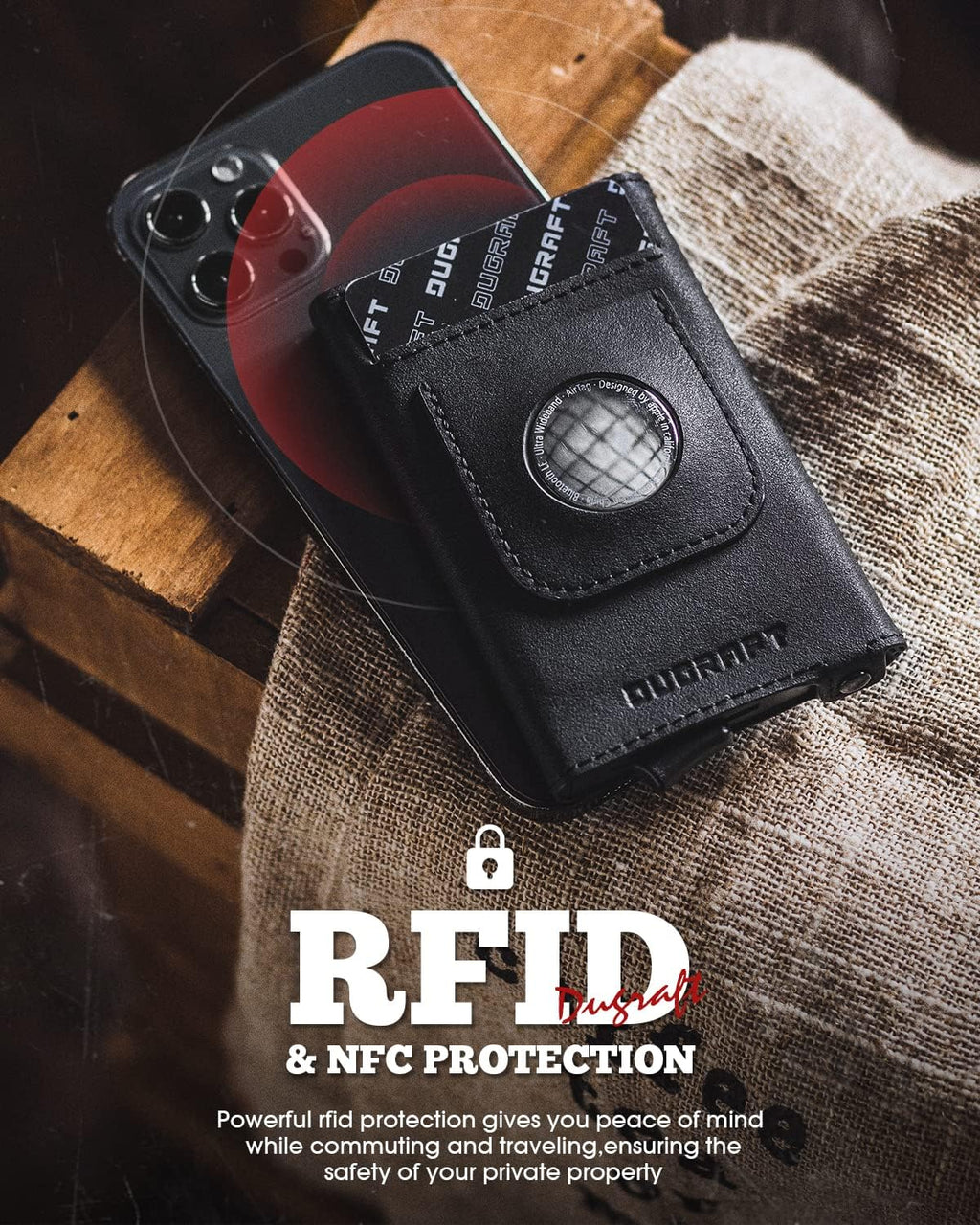 DUGRAFT Pop Up Wallet with AirTag Holder, RFID Blocking Air Tag Wallet with Money Clip Smart Credit Card Holder Wallet for Men(AirTag Not Included)