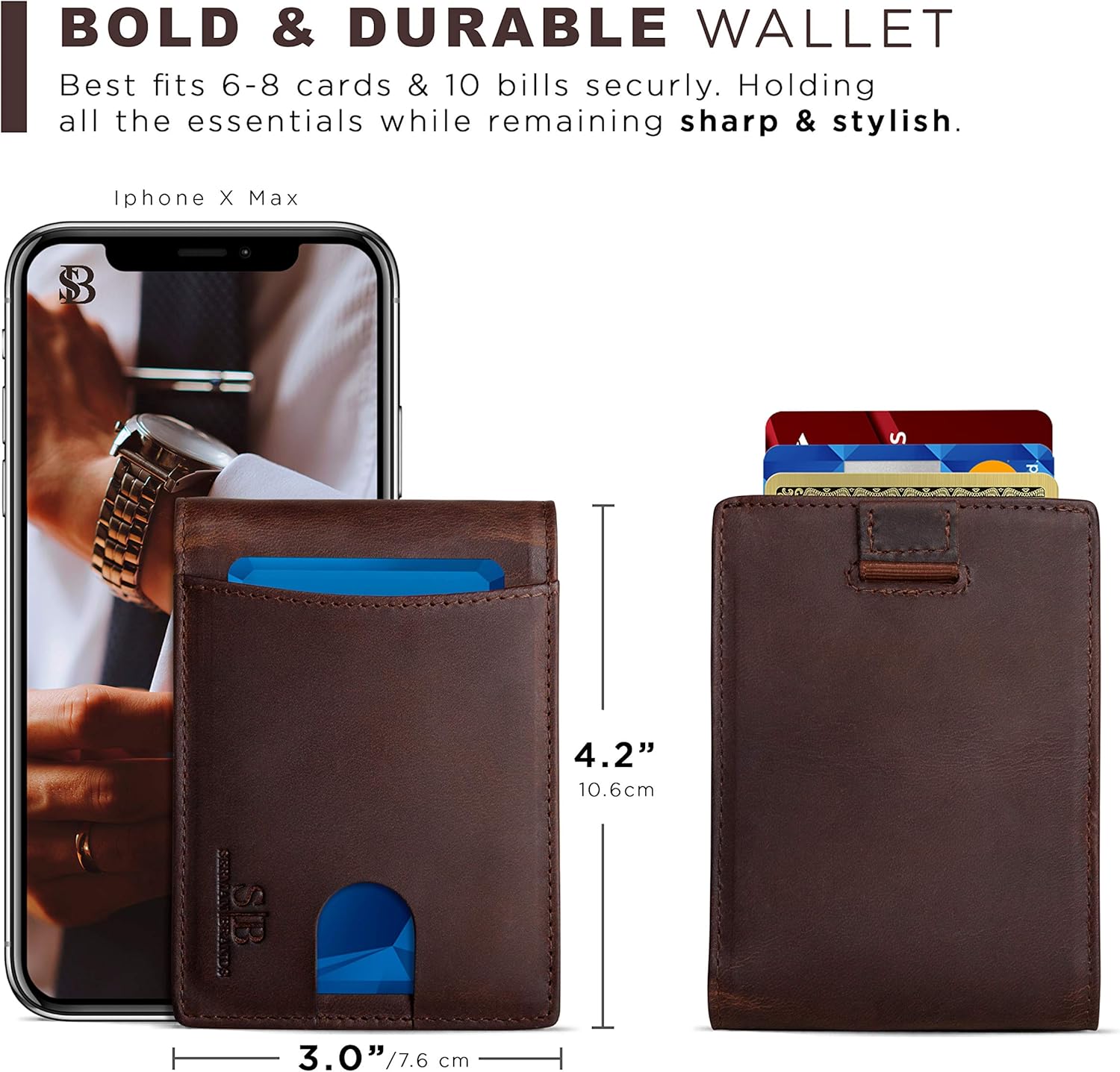 SERMAN BRANDS RFID Blocking Slim Bifold Genuine Leather Thin Minimalist Front Pocket Wallets for Men Billfold Wallet Men Gift