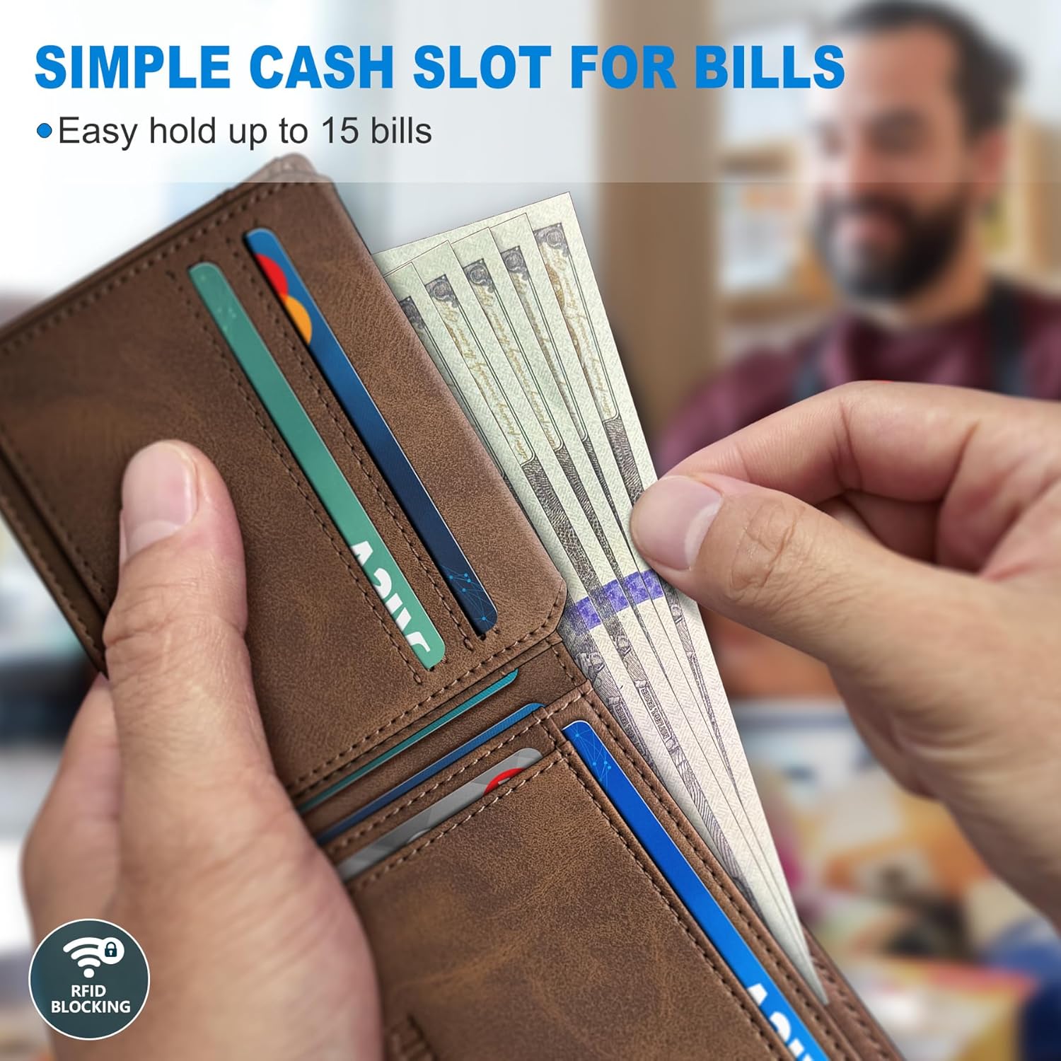 Airtag Wallet for Men,with Cash Pocket 2 ID Window 13 Cards,Slim Leather Wallet Front Pocket Card Holder RFID Blocking with Gift Box