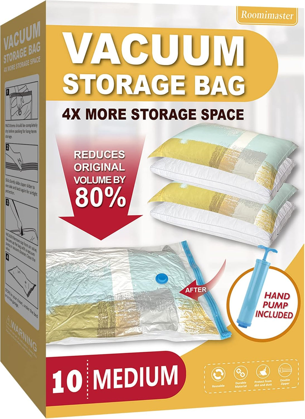 10 Medium Vaccum Storage Bags, Space Saver Vacuum Storage Bags Medium, Space Bags, Vacuum Seal Bags for Clothes with Travel Hand Pump