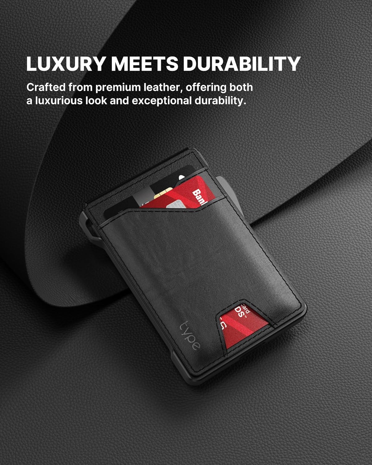 typecase Tactical Wallet for Men Card Holder: Pop Up Card Case, Genuine Leather, Smart, RFID Blocking, Slim, Minimalist, Thin, Front Pocket - 9-13 Card Capacitiy, ID Window, Money Clip (Black)