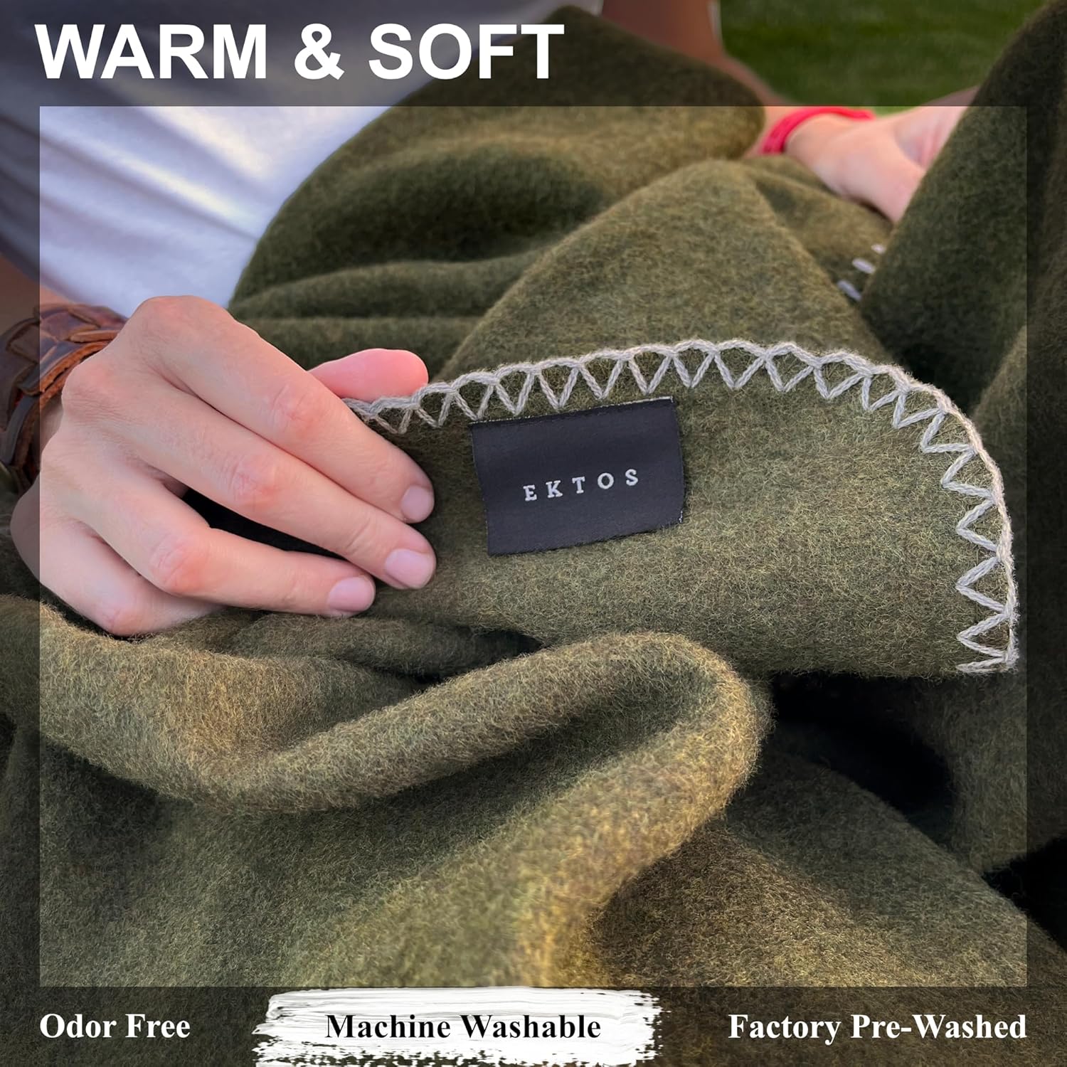 EKTOS 100% Virgin Wool Blankets, 90" x 78", Survival Kits, Camp Equipment, Car Camping (Olive Green, Full Size)