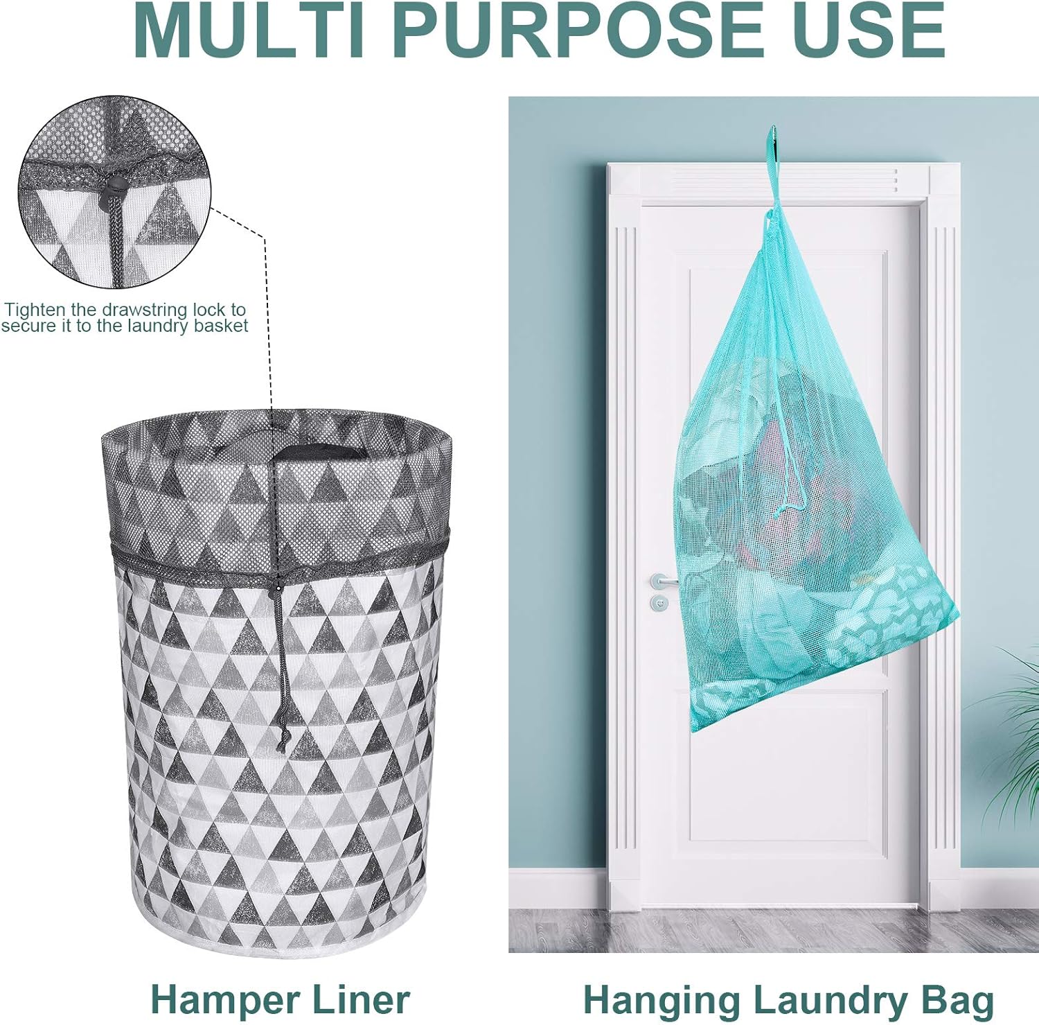 Laundry Bags, Mesh Heavy Duty 24" x 36" with Drawstring Closure, 3-Pack, Black