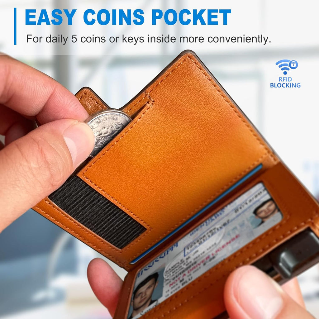 Wallet for Men with Money Clip Coins Pocket ID Window Gift Boxed,Slim Smart Front Pocket RFID Blocking Wallet Pop-up Card Holder in Magnetic Leather Flip 3.9"x 2.7"