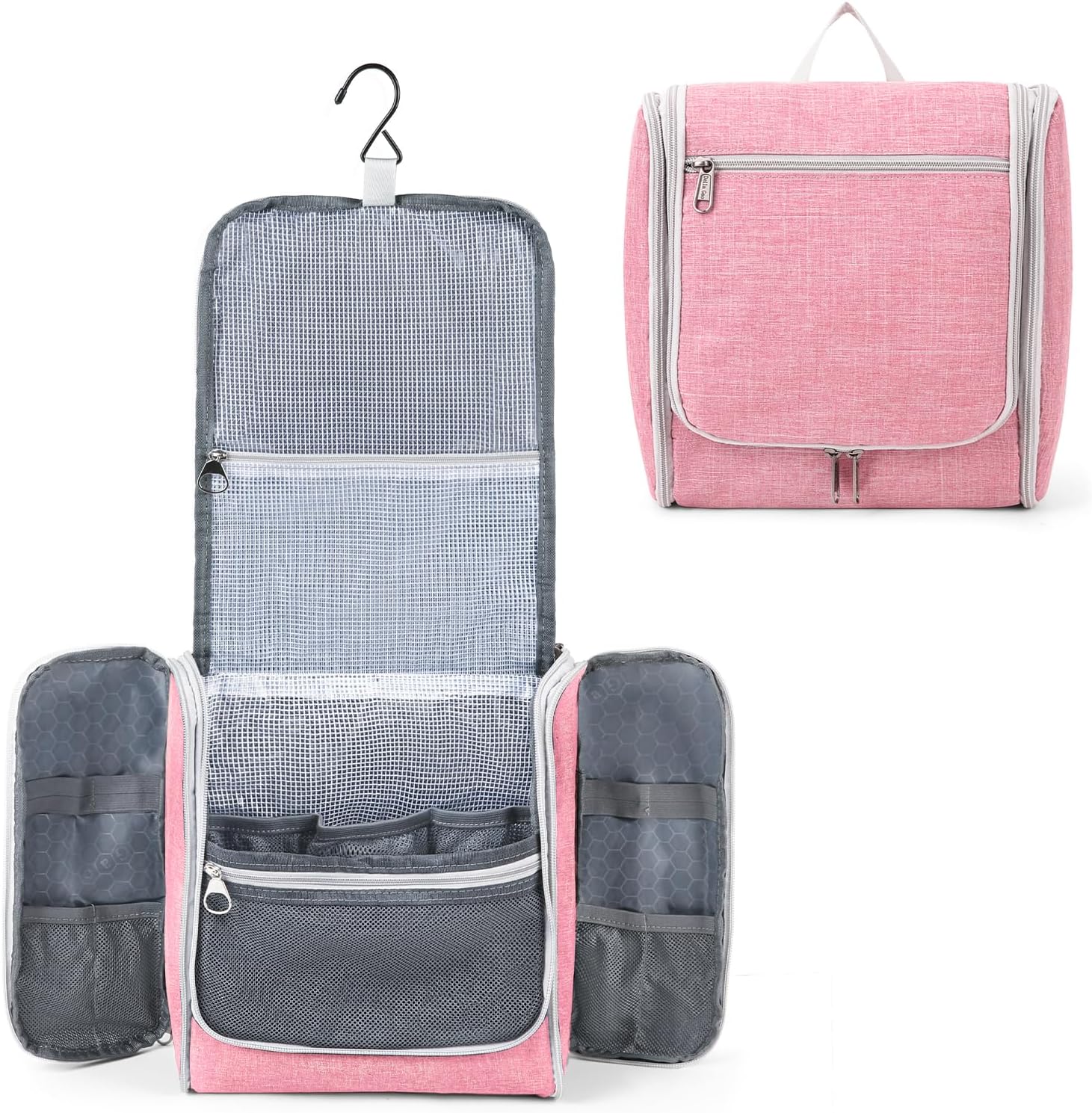 Della Gao Big Capacity Portable Travel Hanging Toiletry Bag Men and Women, Cosmetics Makeup Bag Toiletries Organizer, Water-Resistant Nylon Bathroom Bag, Pink