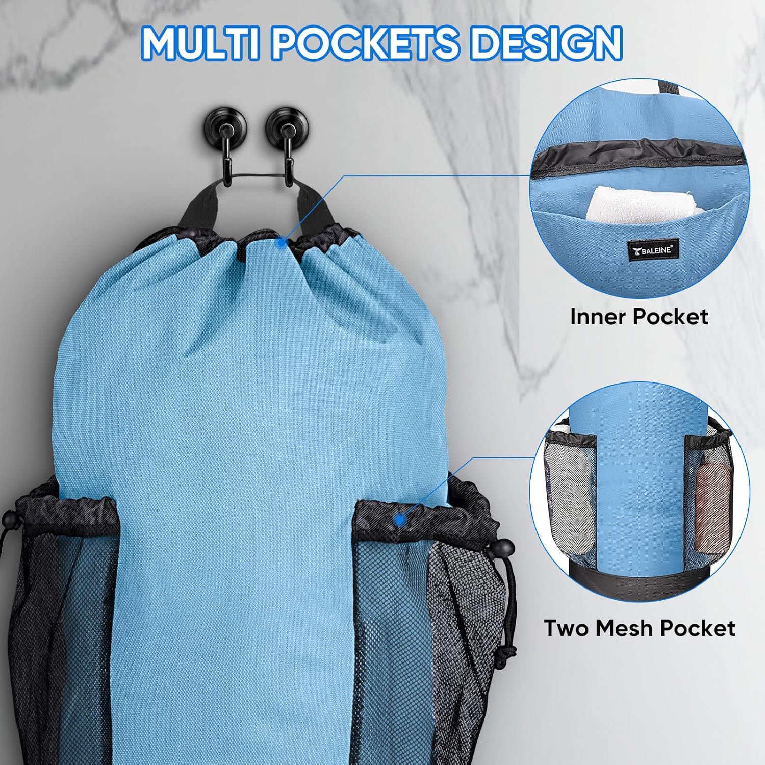 BALEINE 120L Laundry Bag Backpack, 900D Oxford Fabric Large Travel Laundry Bags with Shoulder Straps and 2 Mesh Pockets for College Dorm, Apartment, Laundromat (Blue, 120L)