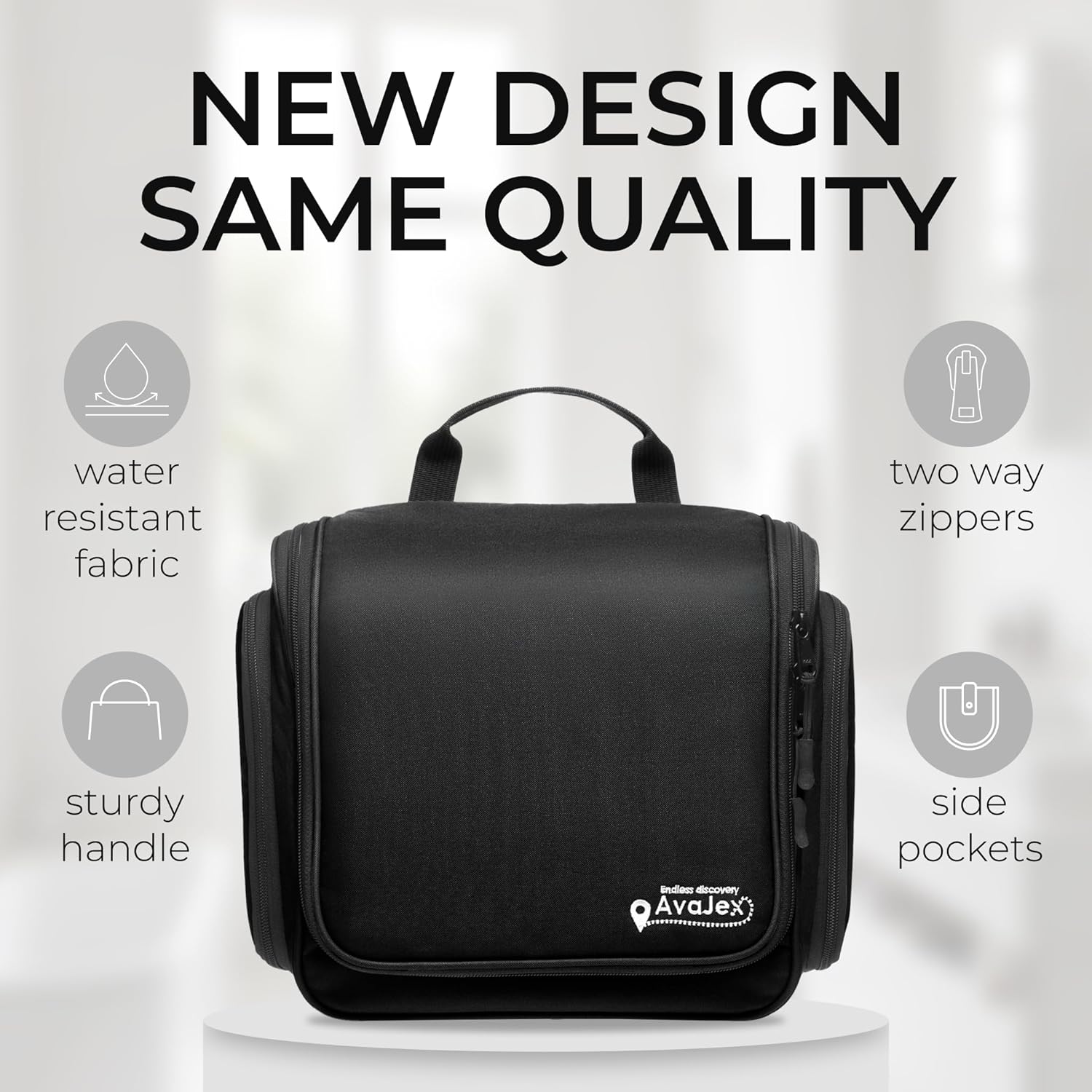 AvaJex Large Hanging Toiletry Organizer - Waterproof Hygiene Bag with Metal XXL Swivel Hook, Sturdy Zippers and 15 Compartments for Toiletries, Makeup, Cosmetics