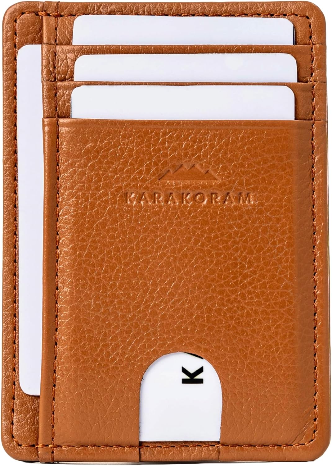 KARAKORAM Vertical Handcrafted Premium Leather Front Pocket Credit Card Holder with RIFD Protection | Artisan Made Slim Leather Wallet | Finger Glide Slots for Cards and ID (Rocky Terrain Brown)