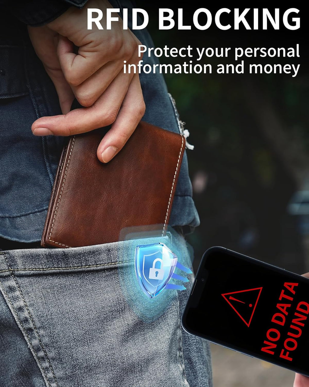 Mens Wallet Bifold Genuine Leather RFID Blocking Wallet for Men with 1 ID Windows 13 Card Holders 2 cash pockets 1 Gift Box