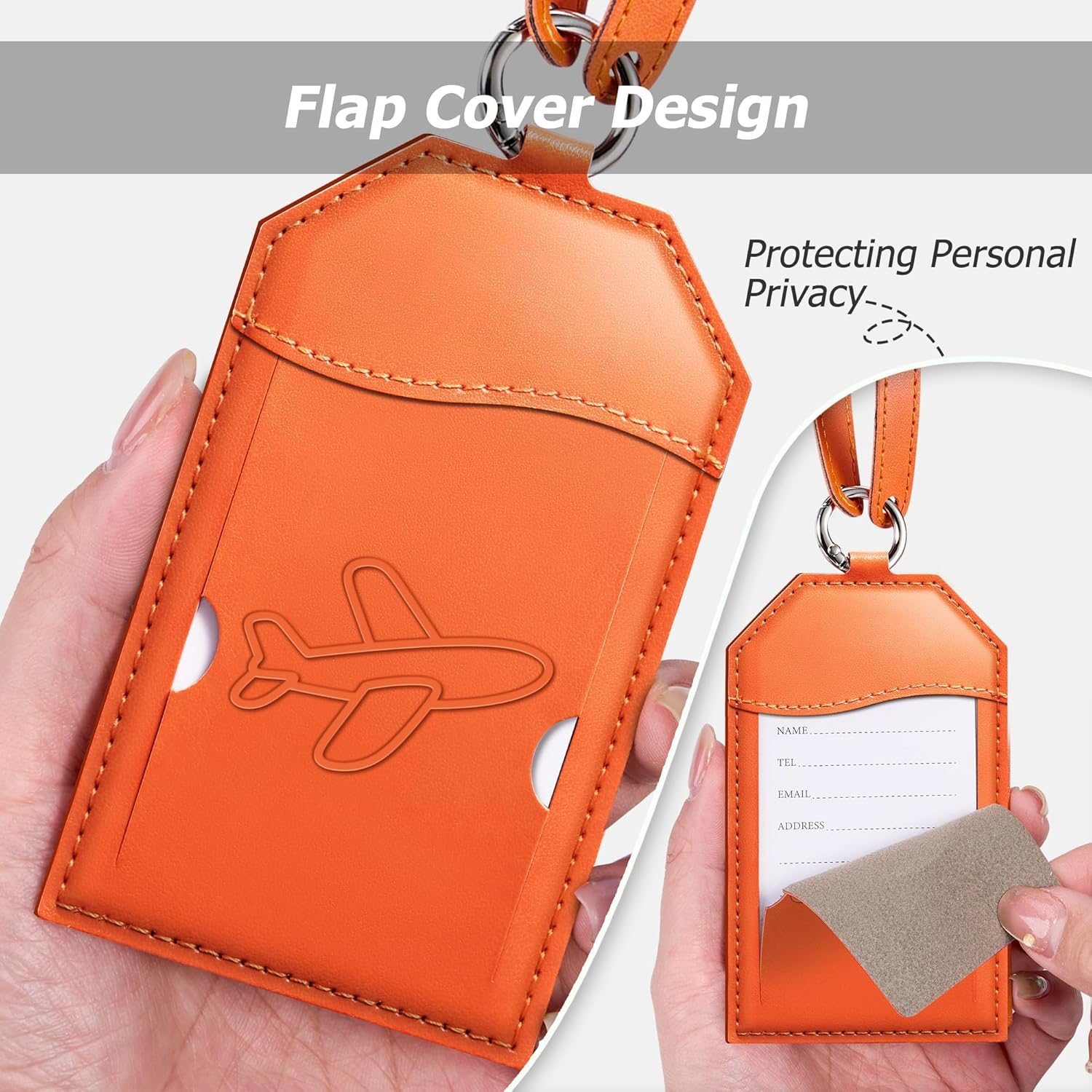 Mayski Luggage Tags for Suitcases 3 Pack Suitcase Bag Tags, TSA Approved, Metal Buckle, Bag Tags with Name ID Card Travel Essentials, Orange Airplane