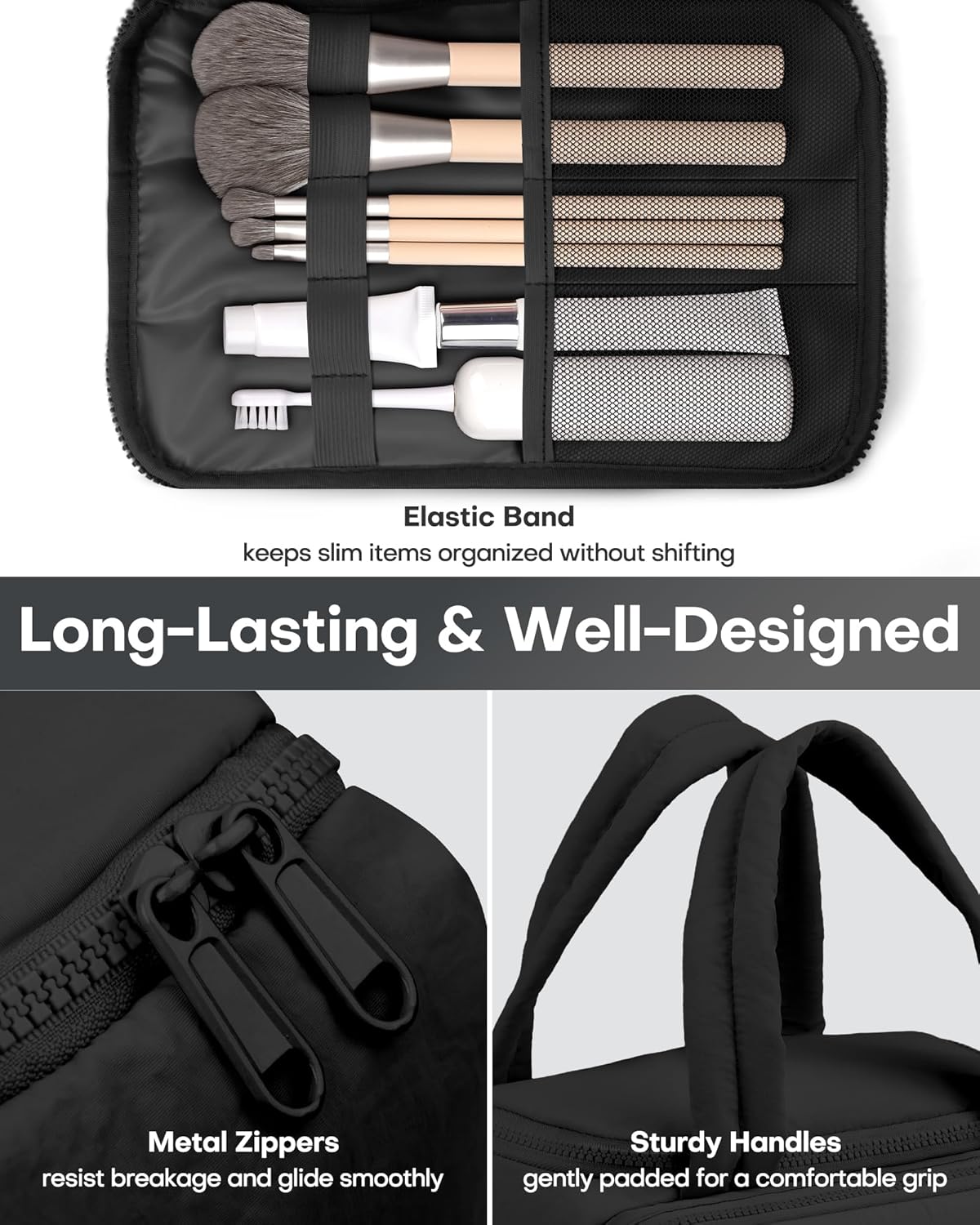 HOTOR Travel Toiletry Bag - Wide-Open Toiletry Bag for Women, Multi-Pocket Makeup Bag for Travel Essentials, Wet & Dry Separation Travel Accessories for Trip, Gym, 12.6" x 6.3" x 8.9", Black