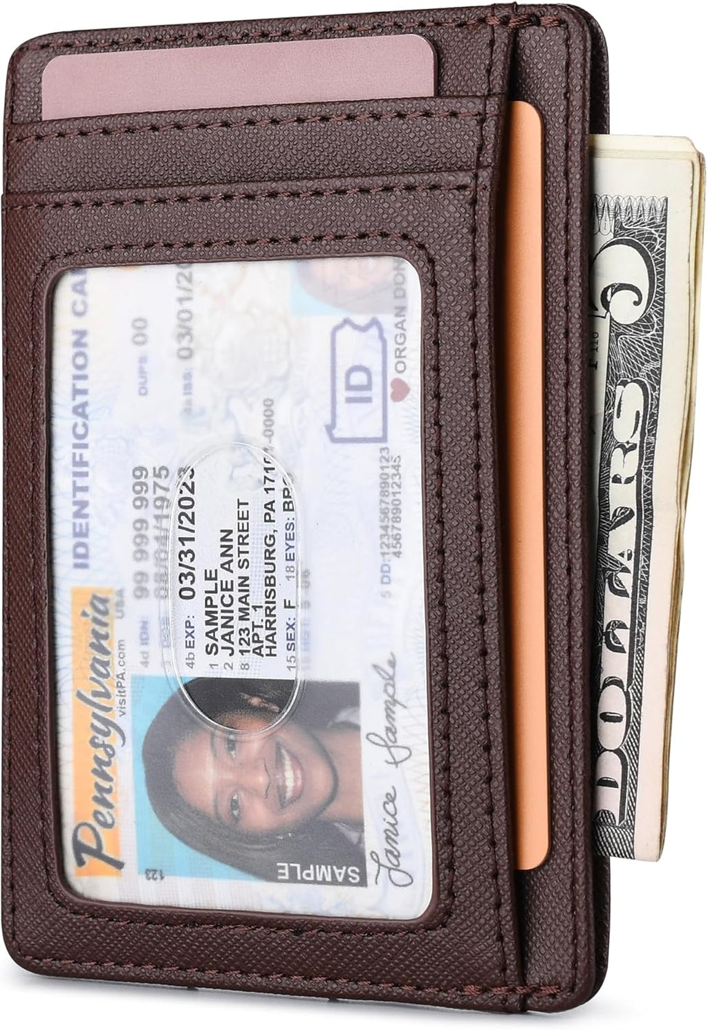 Buffway Slim Minimalist Front Pocket RFID Blocking Leather Wallets for Men and Women - Cross Coffee