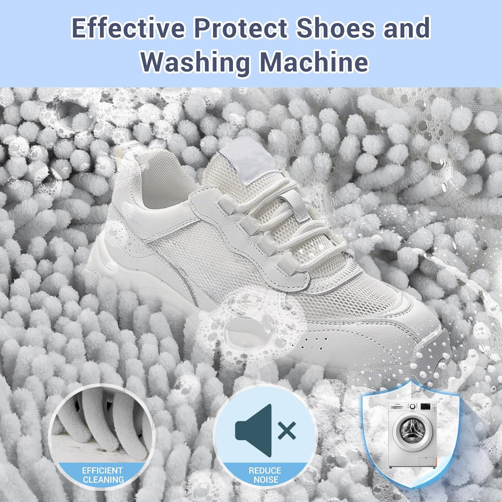 Shoe Washing Machine Bag with 2 Mesh Pockets, One-Step Shoe Laundry Bag for Wash Laces, Insoles & Socks, Reusable Sneaker Cleaning Bag Invisible Zipper for Washer Dryer Safe (2Pcs Grey)