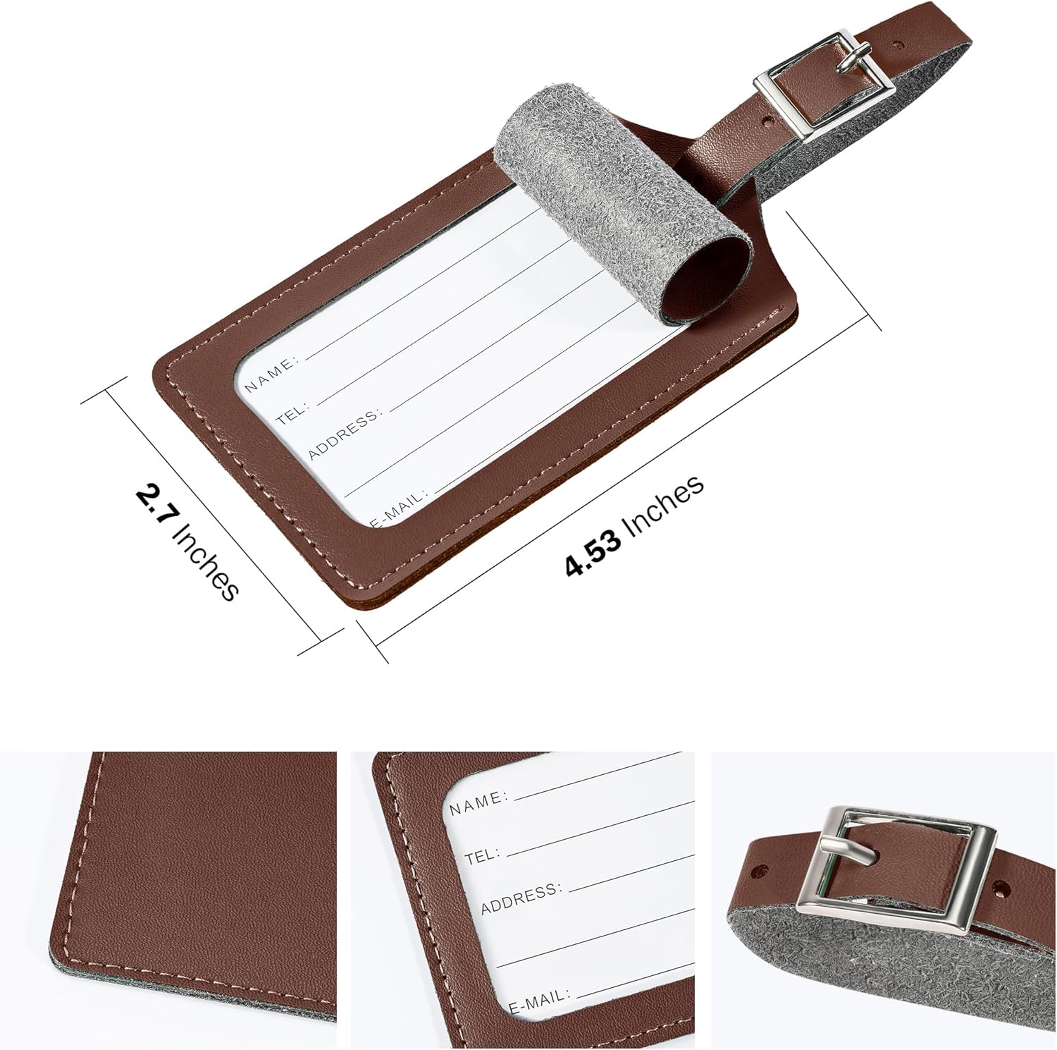 Travelambo Luggage Tags for Suitcases PU Leather Travel Tags Bag Tags Privacy Protection Travel Essentials
