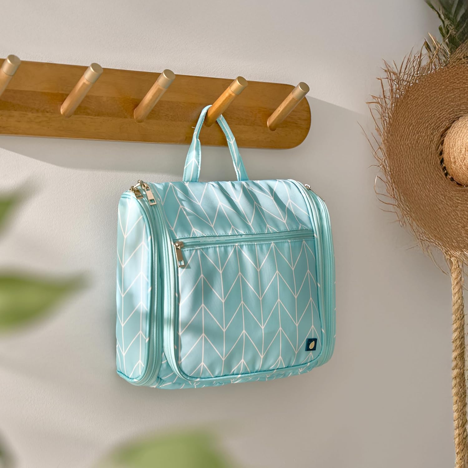 PAVILIA Large Hanging Toiletry Bag Travel Bag Women Men, Cosmetic Organizer, Water Resistant Makeup Bag Accessories Toiletries, Travel Essentials Kit, Teal Chevron