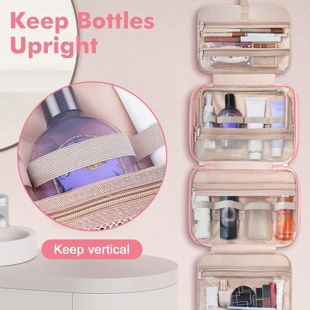 Wedama Toiletry Bag for Women, Large Cosmetic Travel Bag, Hanging Toiletry Bag for Bathroom, Thickened PVC Waterproof Travel Makeup Bag, Toiletries Bag for Travel Business Trips and Camping, Pink