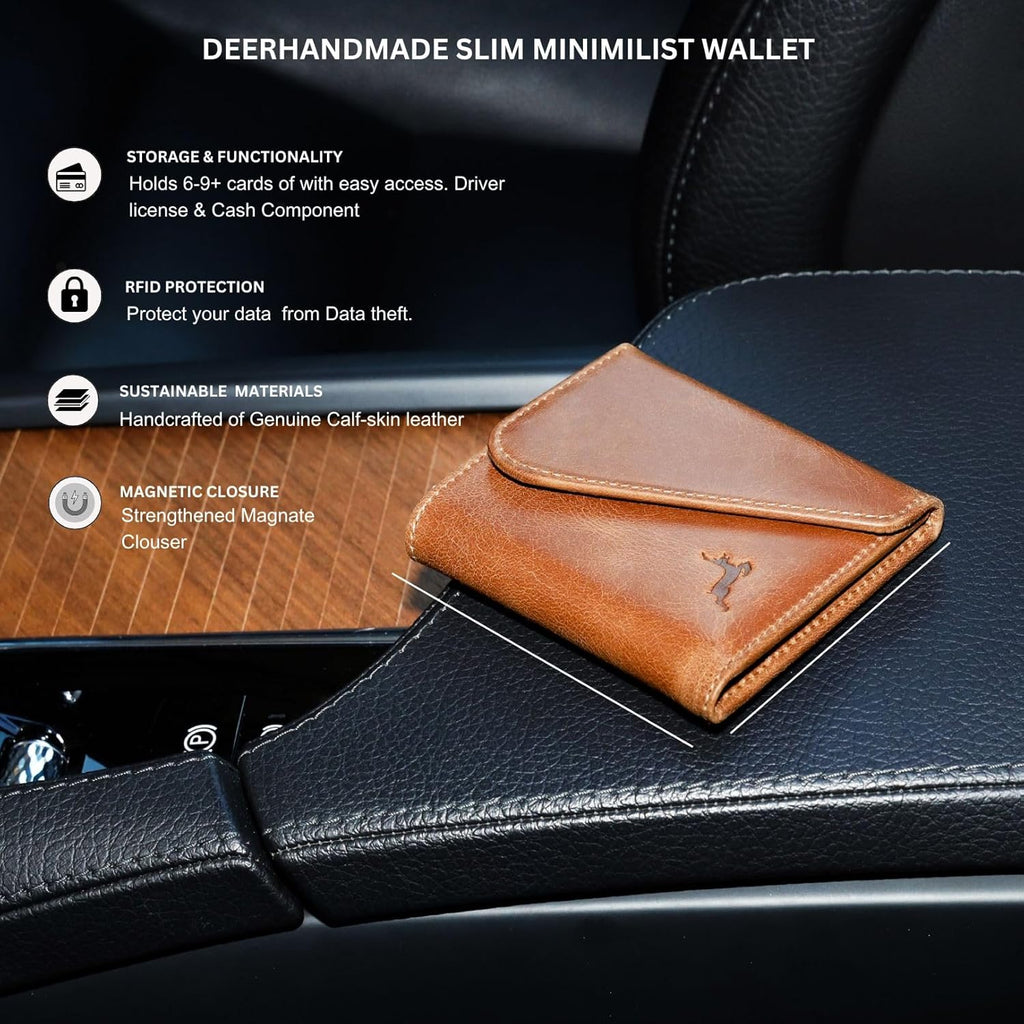 Leather RFID Wallet for Men, Slim Leather Mens Wallet, Handcraft Men's Wallets, Card Cases & Money Organizers, Magnetic Closure Sleek RFID Blocking Thin Mens Wallets with 9-12 Card Slots & Gift Box