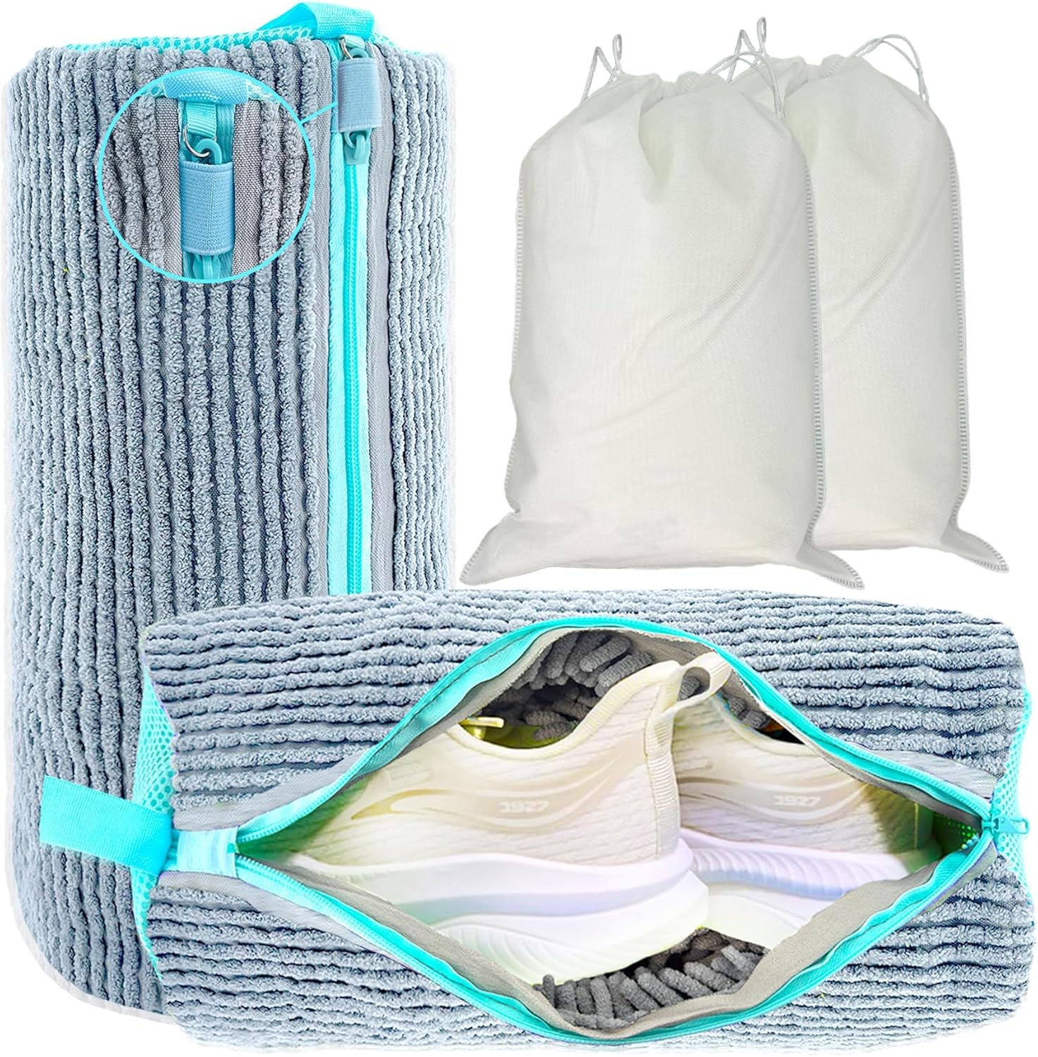 XXL Shoe Washing Machine Bag - 2-Pack Reusable Shoe Cleaning Bags, 360° Deep Clean for Tennis Shoes, Sneakers and Slippers, Includes 2 Shoe Storage Dust Bags (Gray)